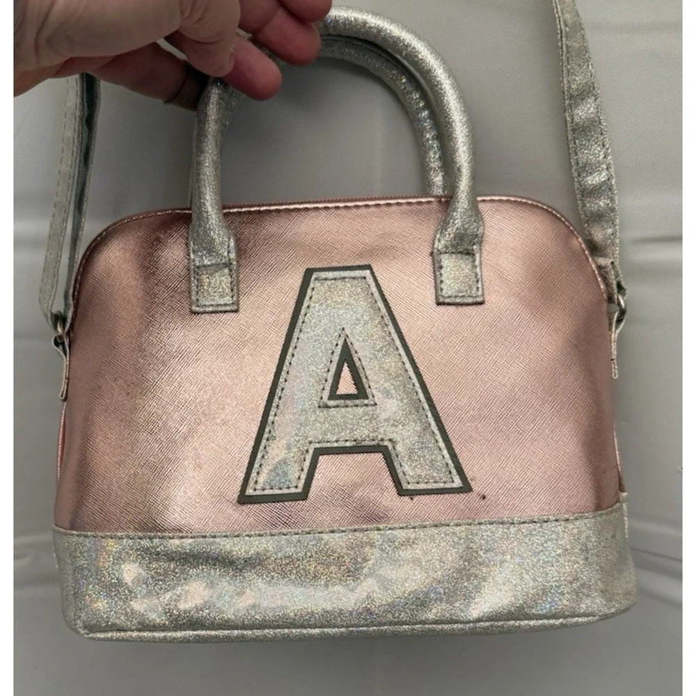 Original Justice Girl's Initial Letter A Glitter Pink Shoulder Strap Bag Purse
